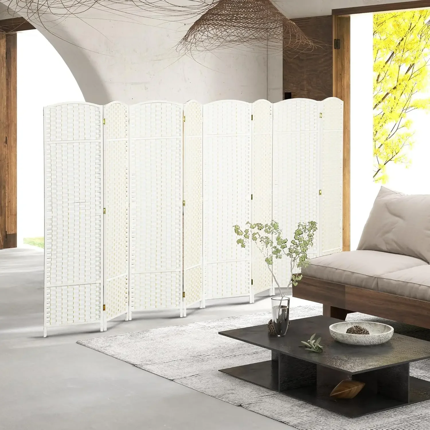 Room Divider, 8 Panel Folding Privacy Screen, 5.6' Tall Freestanding Wall Partition for Home Office, Bedroom, White