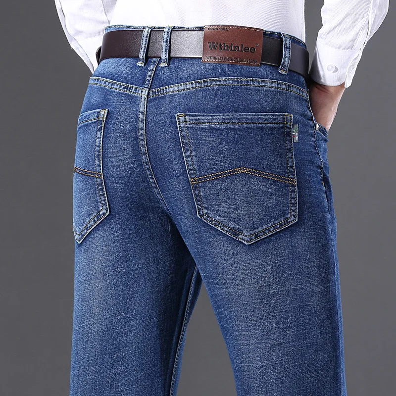 High Quality Brand luxury Classic Style Men Brand Jeans Business Casual Stretch Slim Denim Pants Light Blue Black Trousers Male