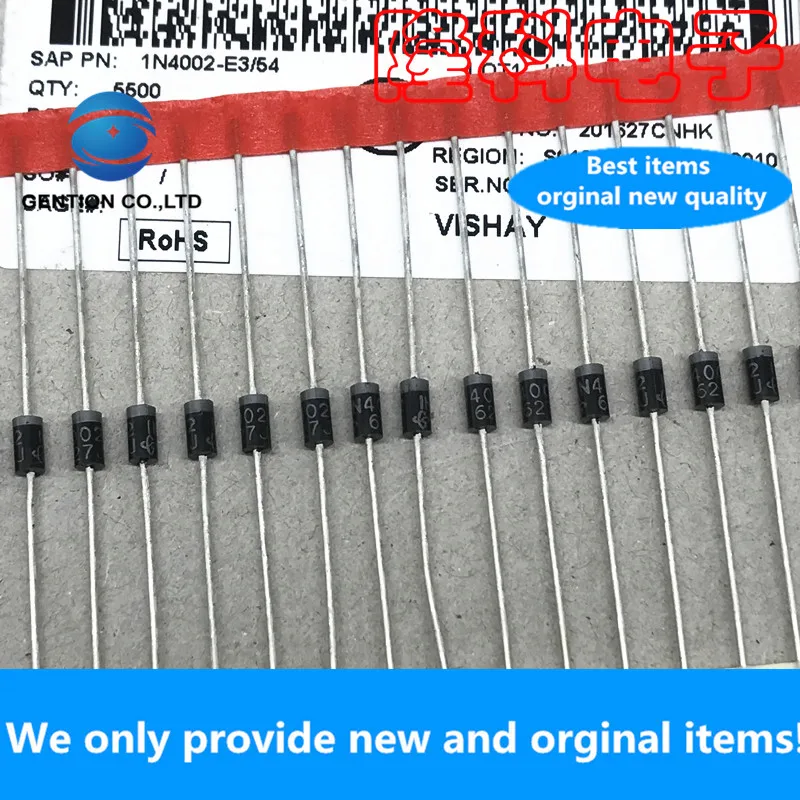 30PCS 100% New original 1N4002 rectifier diode IN4002 1N4002-E3/54 1A 100V straight plug DO-41