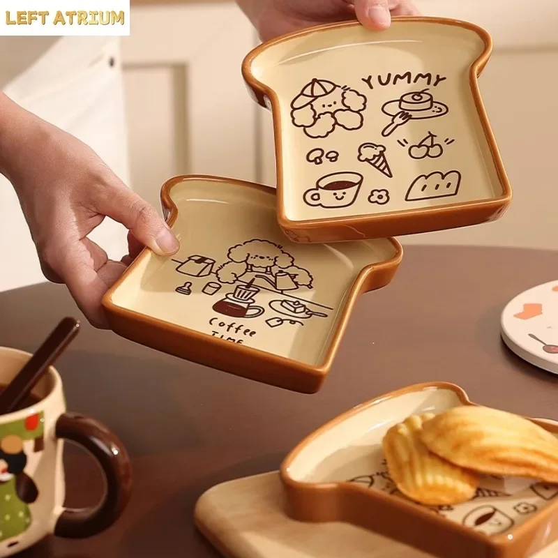 1PC Ceramic Bread Toast Plate Floating Fruit Plate Small Exquisite Children's Tableware Cartoon Cute Breakfast