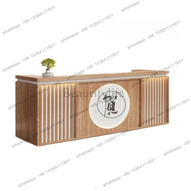 Simple Japanese bar counter Caierguan catering cashier Chinese retro log color tea house reception desk