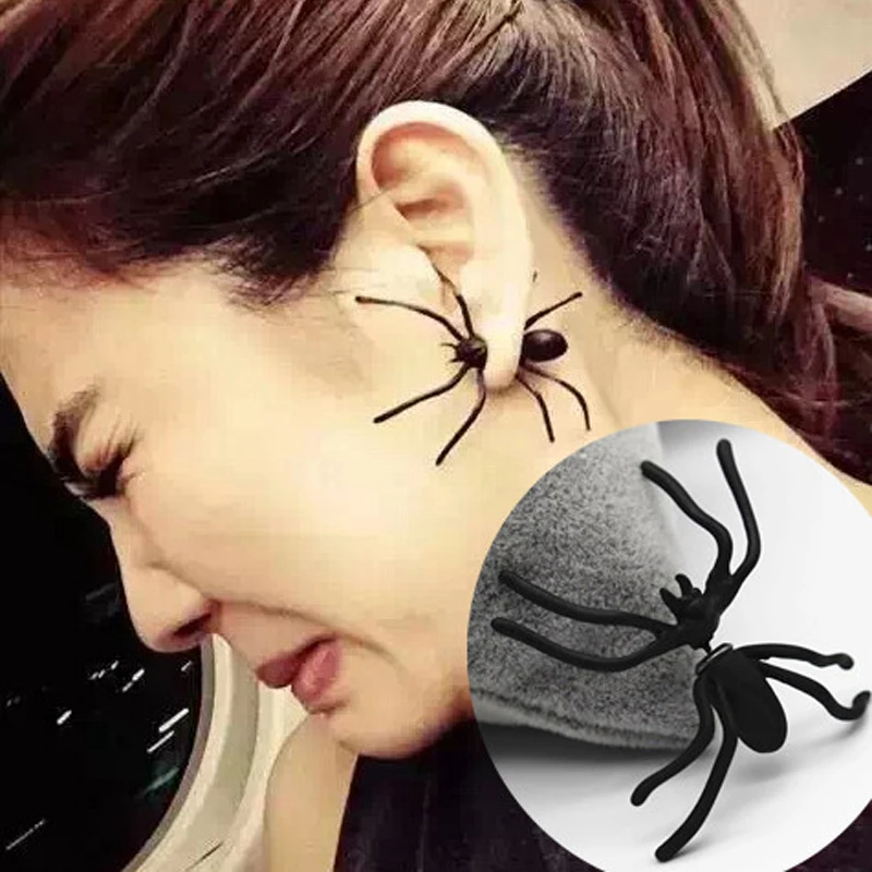 3D Creepy Black Spider Ear Stud Earrings Unique Punk Earrings For Women Halloween Gifts Ear Stud Earrings