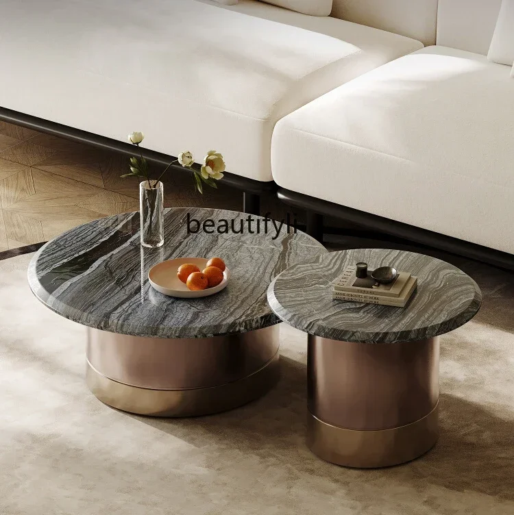 

Italian minimalist marble coffee table combination light luxury stainless steel designer living room household