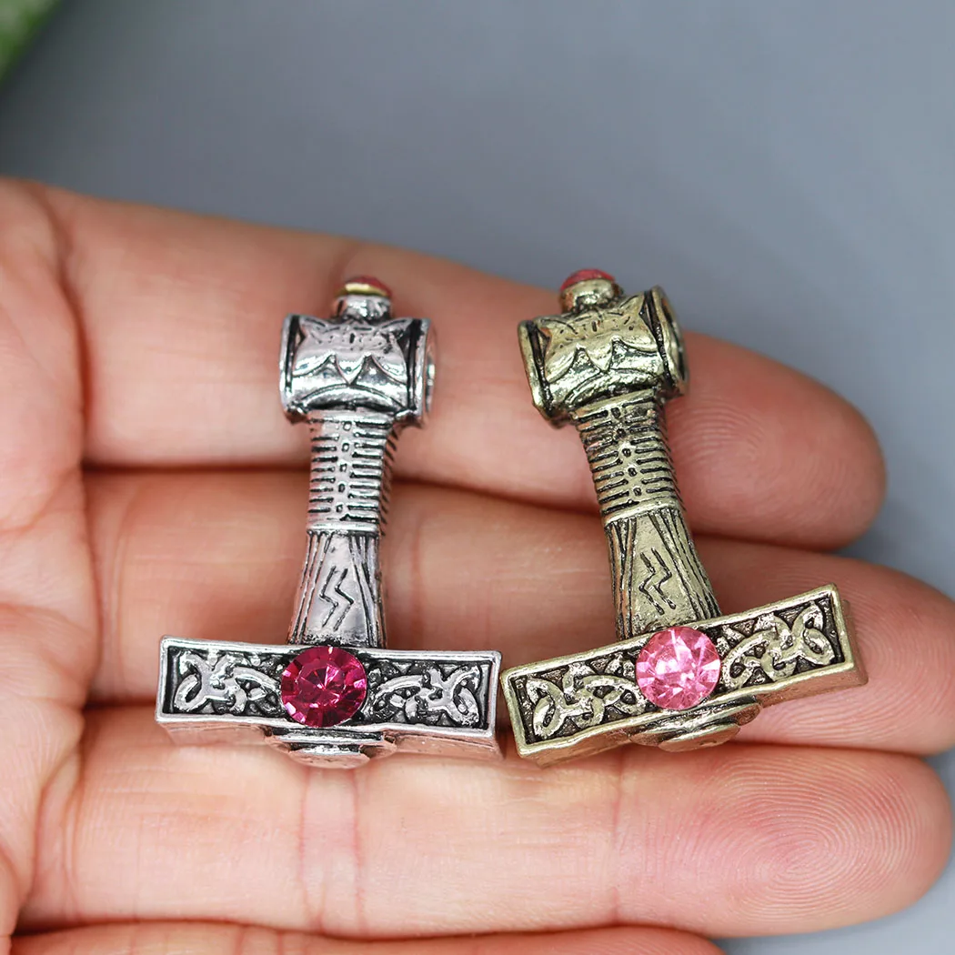 3Pcs/lot Pink Zircon Crystal Axe  Charm Pendant For DIY Necklace Earrings Handmade Jewelry Making