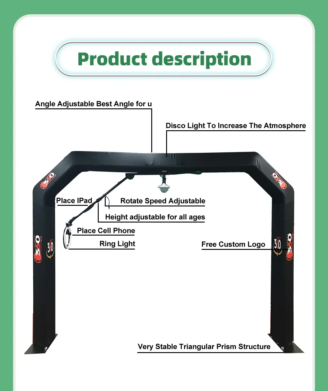 Portable Photo Booth 360 Selfie Overhead Video Booth Top Spinner Sky Arch Backdrop Spinner 360 Photo Booth for Party Event