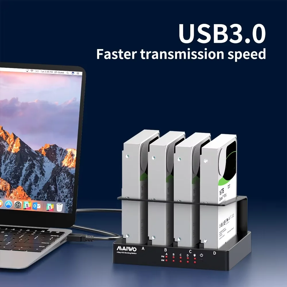 MAIWO 4 Bay Hard Drive Enclosure Sata to USB 3.0 External Multi-Bay 2.5& 3.5 Inch HDD SDD Docking Station Hard Disk Box For Pc