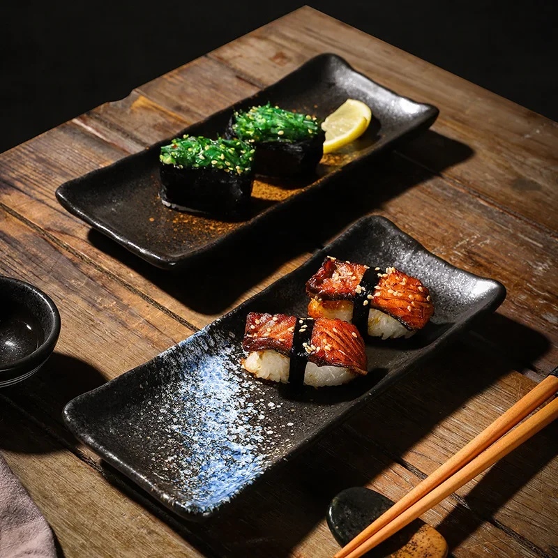 

Japanese Cuisine Strip Sushi Plate, Restaurant Ceramic, Long Platter Dessert Plate, Household Tableware
