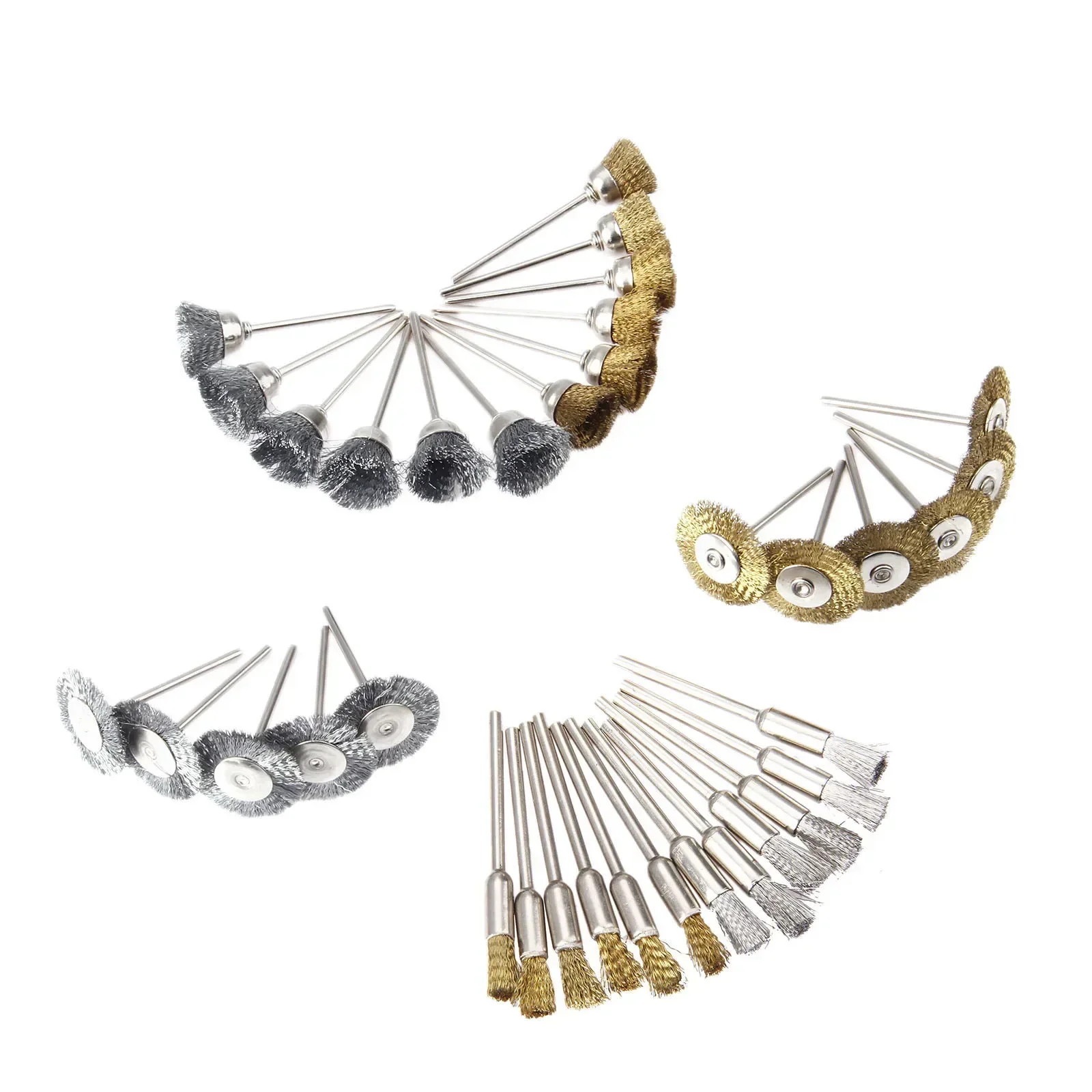 

36 Pcs Copper & Stainless Steel Wire Brush Polishing Wheels Set Bowl Pen T-Shaped Polishing Cleaning Rotary Tools - 2.35mm Shank