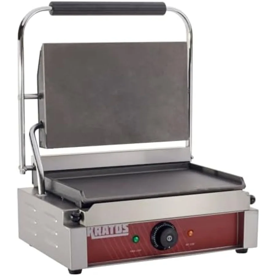 Parrilla eléctrica comercial para sándwich Panini con placas lisas para una cocción eficiente y uniforme en una superficie de 14 x 9 ideal para alta V