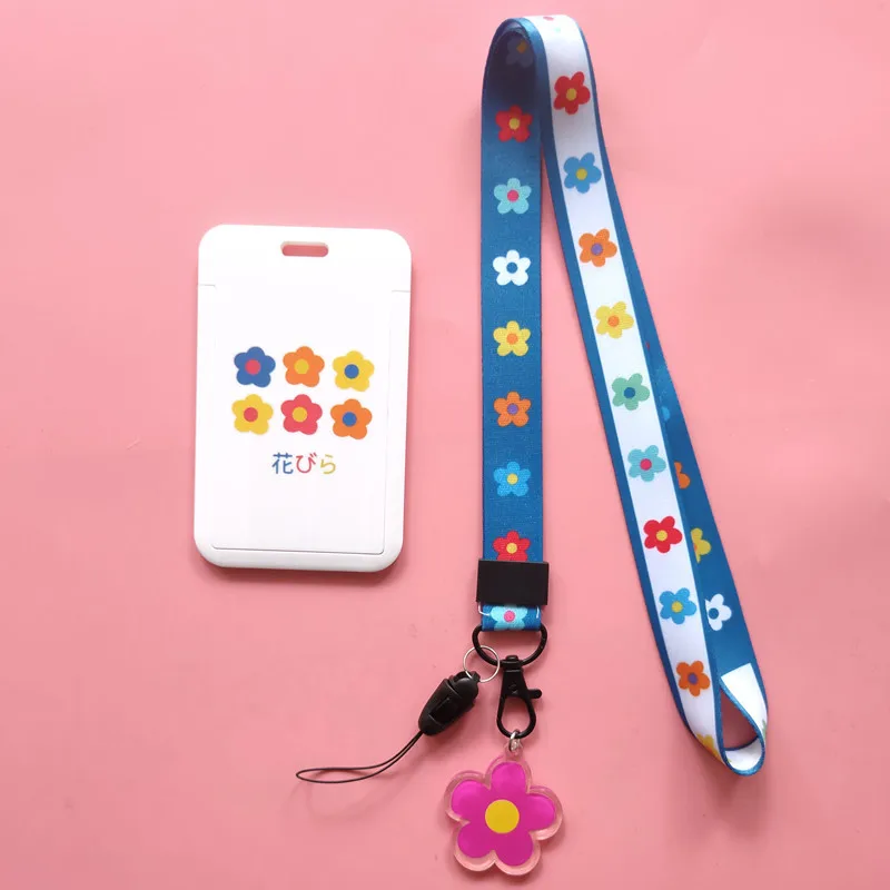 DIY Lovely Flower Card Holder, Japanese and South Korea Net, Red Card Set, ID Card Pass, Keychain, Lanyard, Accessories