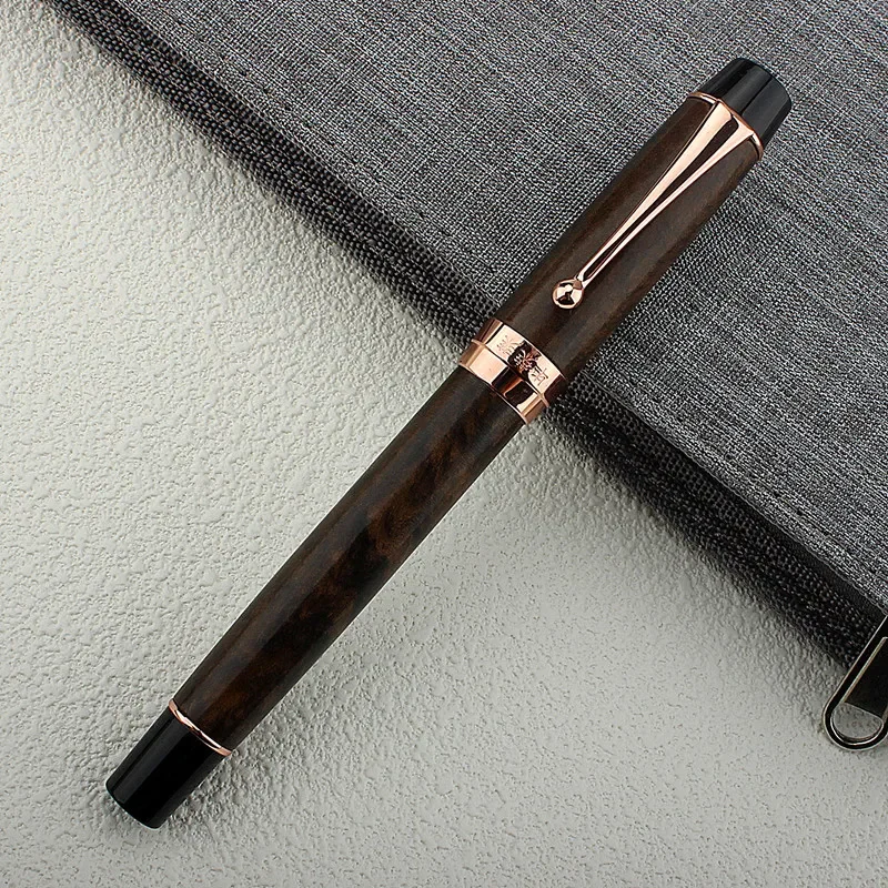 Luxury Acrylic Fountain Pen Brown Ink Pen Spin Rose Gold.0.5MM Nib Elegante Business Office School Supplies Writing Pen