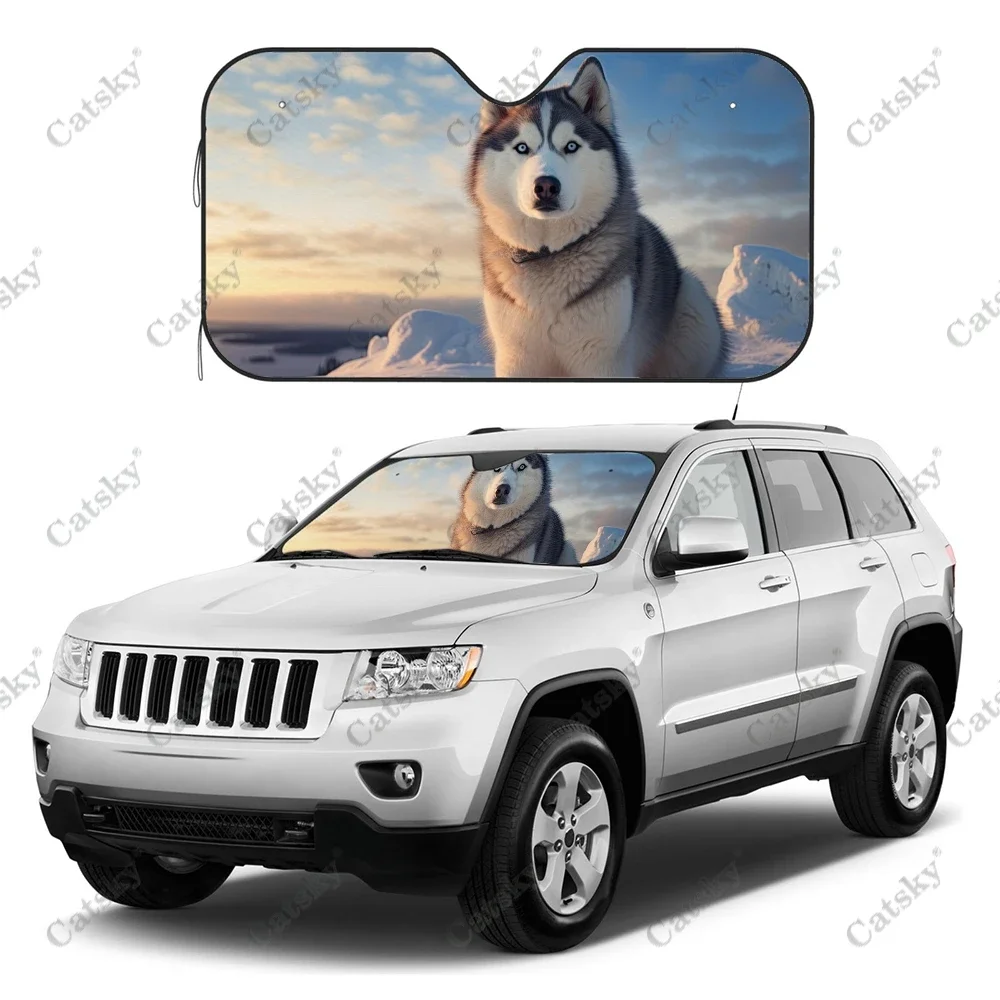 Husky in Snow Car Windshield Sunshade, Auto Accessories Front Car Windshield Sun Shade Blocks Uv Rays Sun Visor Decor Protector