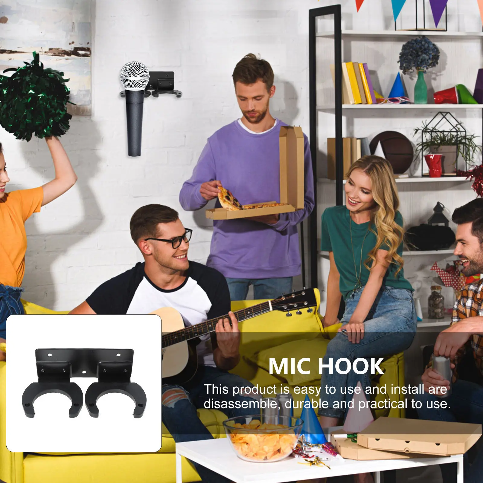 1Set Universal Hanging Microphone Stand Wall Mounted Mic Rack Dual Slot Design Stable Secure Mic Mount for Home Studio Vocal