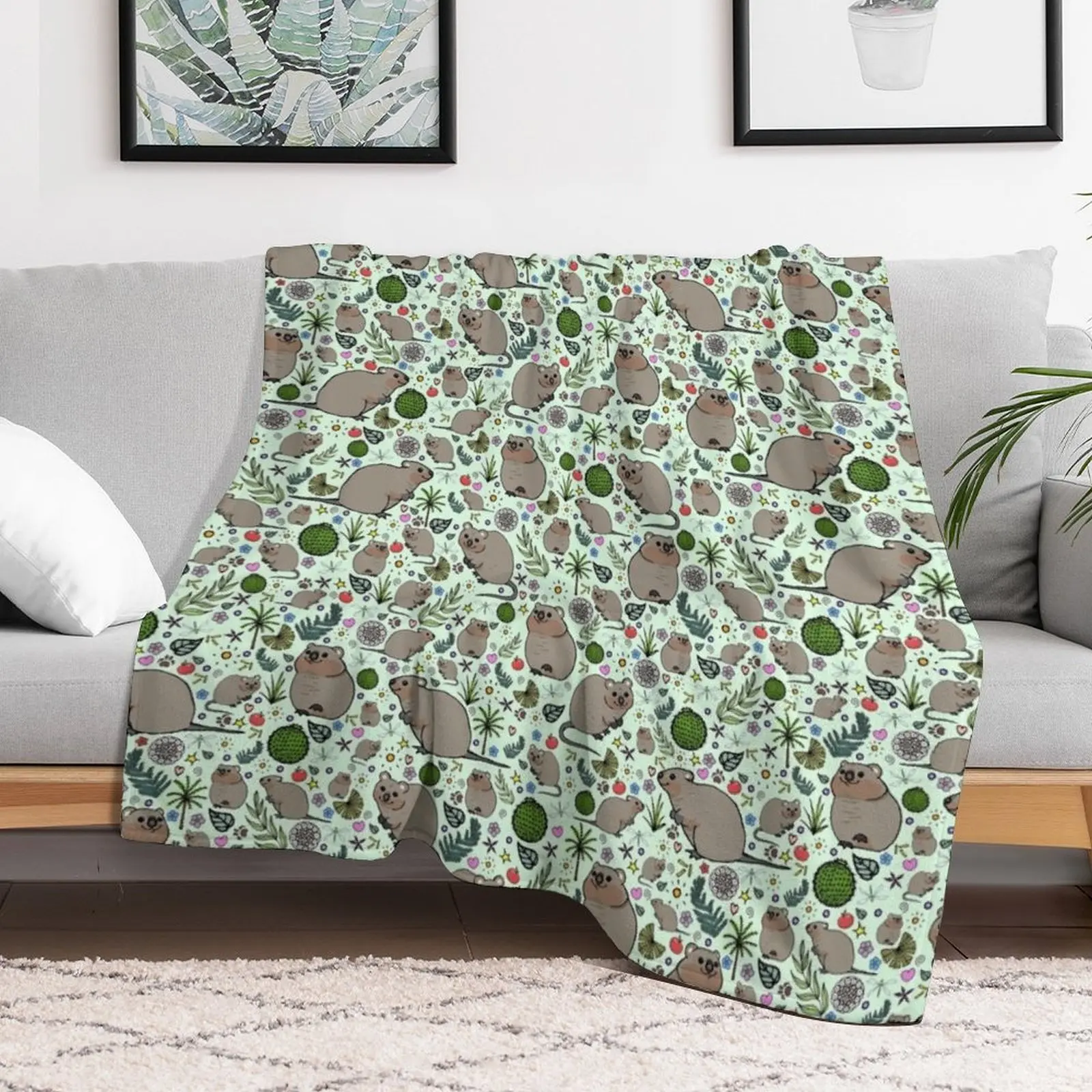 Quokkas in Green Throw Blanket Luxury Designer Retros Multi-Purpose cosplay anime Blankets