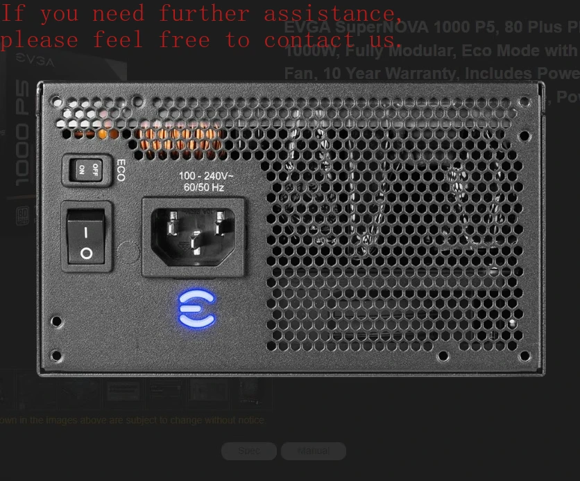 For EVGA 1000W Platinum Full Module Silent Power Supply EVGA 1000 P5 New Original