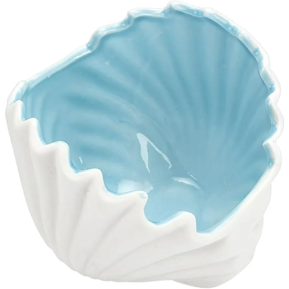 Shell Ceramic Jewelry Tray 4.45x5.12x3.9 Inch Aqua Shell Trinket Dish Ceramic Ring Earring Holder Ocean-themed Decorative