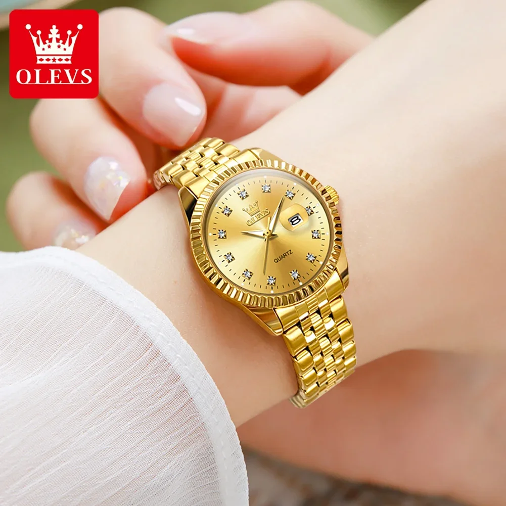 OLEVS 5526 Stainless Steel Strap Fashion Women Wristwatch, Quartz Luxury Diamond Waterproof Watches For Women Luminous Calendar
