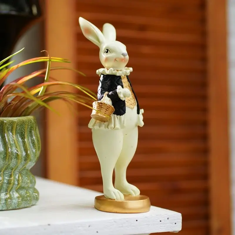 

Расписная статуэтка счастливого кролика, настольное украшение, предметы коллекционирования для дома, декор для дома, пасхальный кролик, синие полимерные поделки, декоративные украшения