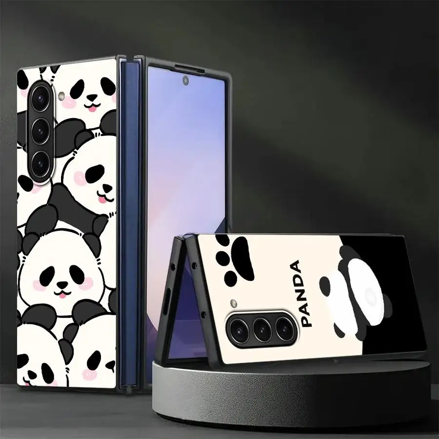 Cute Cartoon Panda Case for Samsung Galaxy ZFold3 ZFold4 ZFold5 Z Fold 7 6 5 4 3 ZFold7 ZFold6 Back Phone Cover
