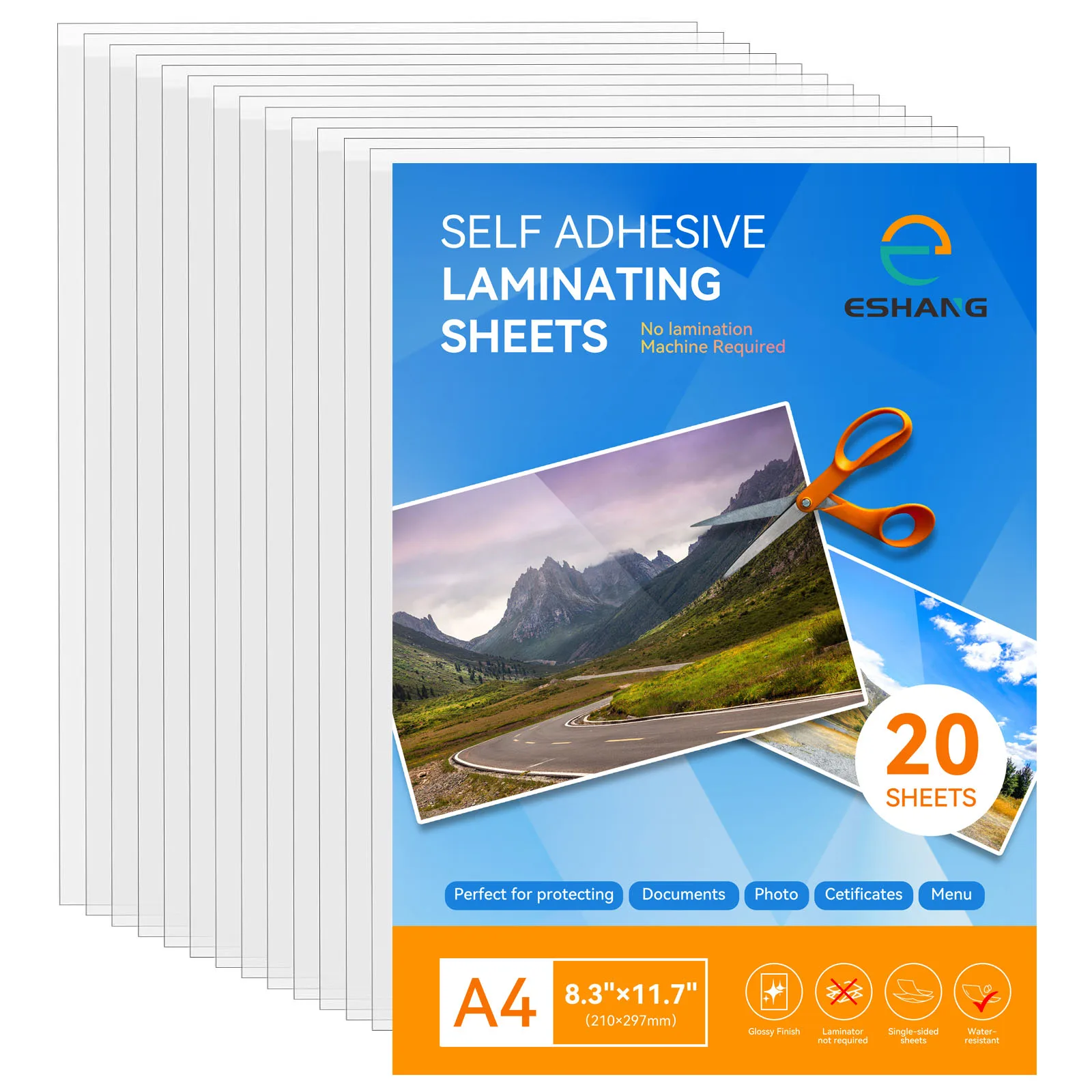 ESHANG 20Sheets Clear Cold Laminating Sheets, 8.3 x 11.7  Inches Adhesive A4 Size Pouches for Documents and Photos