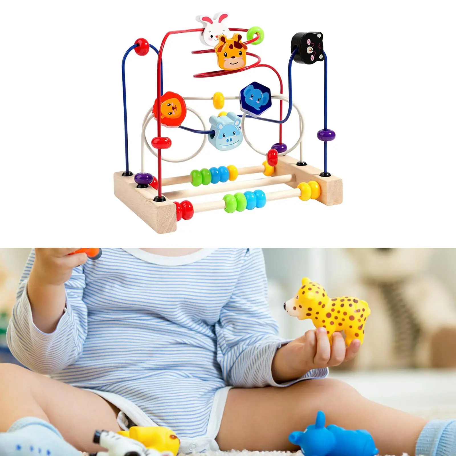 Multicolor Wooden Bead Maze Roller Coaster Educational Toy for Toddlers Interactive Learning Play