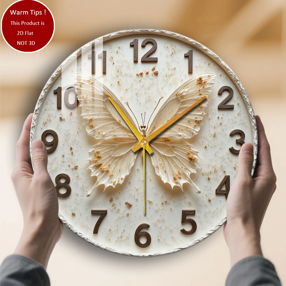 

Настенные часы из закаленного стекла, часы-бабочка, белое золото, подходят для настенного декора или настольного дисплея в любом месте