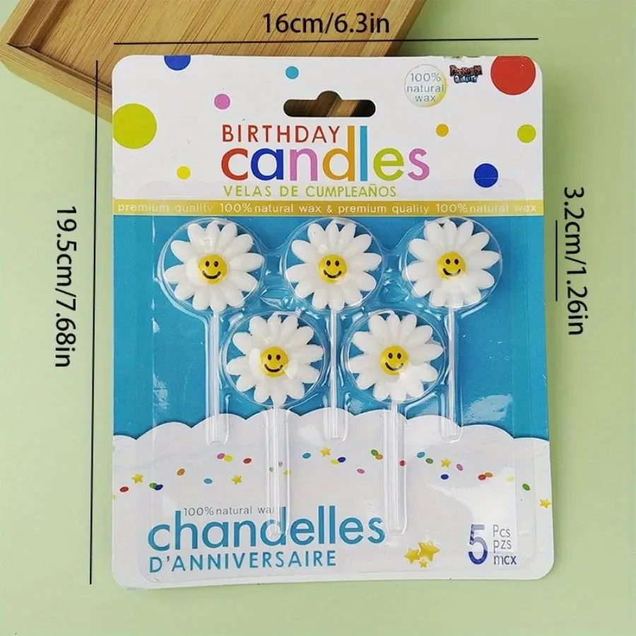 الكرتون زهرة بيضاء كعكة الديكور شمعة الإبداعية الوجه المبتسم زهرة عيد ميلاد شمعة حفلة الحلوى الخبز الديكور المساعد