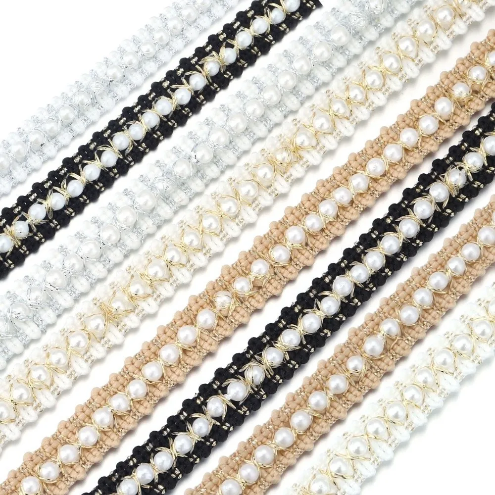 2yard/lot DIY Sewing Pearl Bead Lace Ribbon Dress Skirt Sewing Solid Color Wrapping Gift Ribbons Handmade Fabric Trim Ribbons