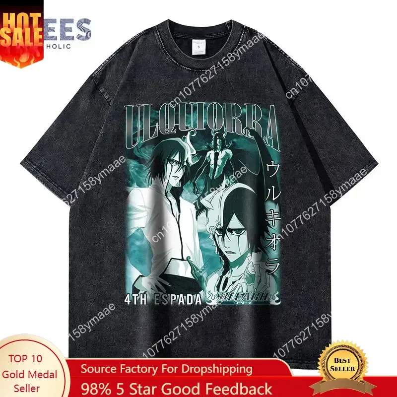 

Ulquiorra Cifer T Shirts Men Vintage Washed Oversized Anime T-shirt Short Sleeve Streetwear Manga Arrancar Espada No4 Tops Tees