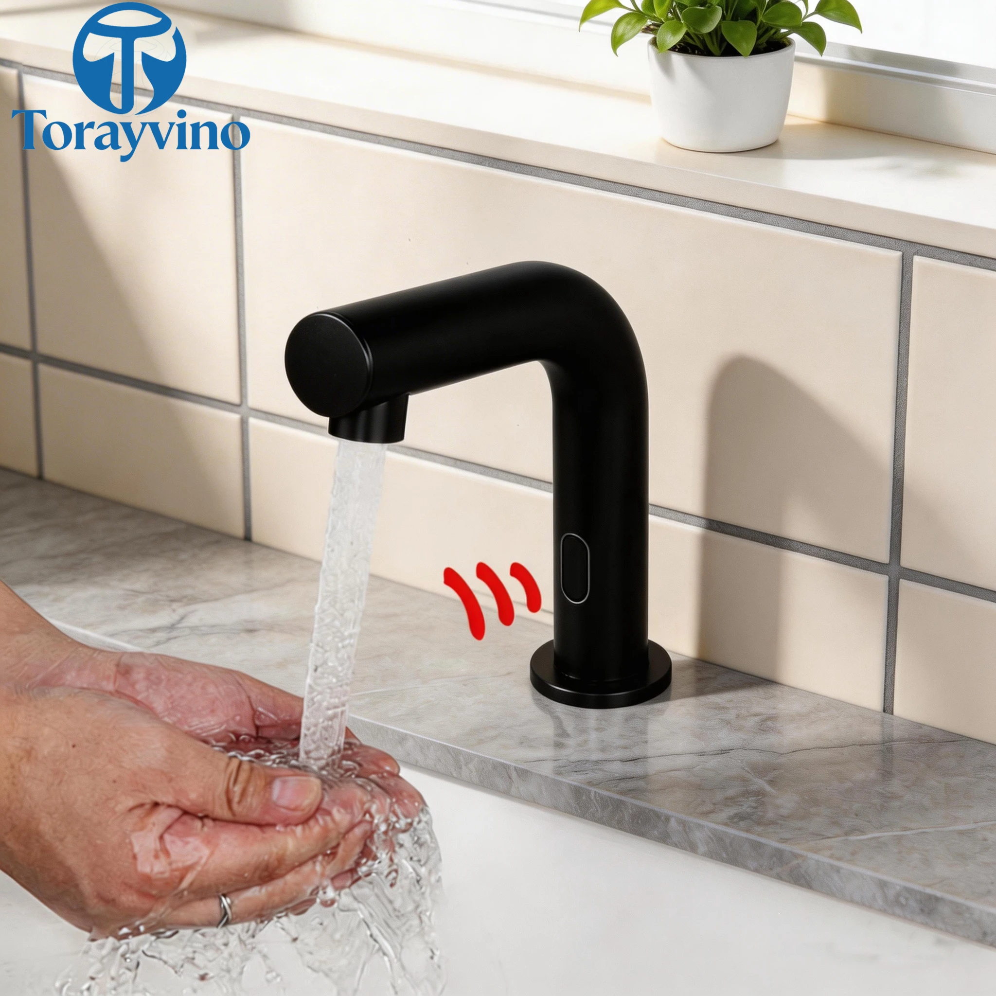

Torayvino Black Bathroom Basin Automatic Sensor Faucet Washbasin Faucets and sinks Hot & Cold Touch Free Hygiene Mixer Taps