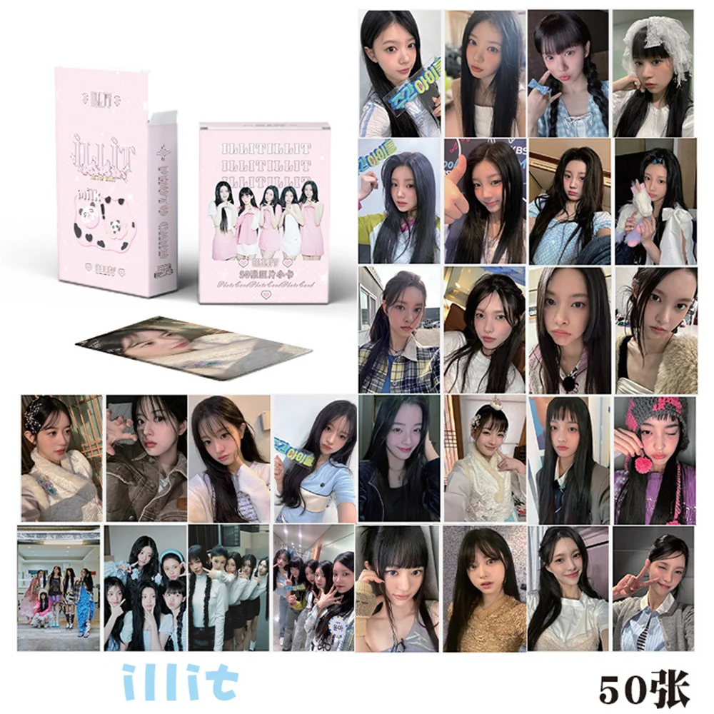 50pcs/Set Kpop ILLIT Laser Boxed Card Wonhee Minju Korean Style LOMO Cards High Quality HD Photo Fans Collection Photocards