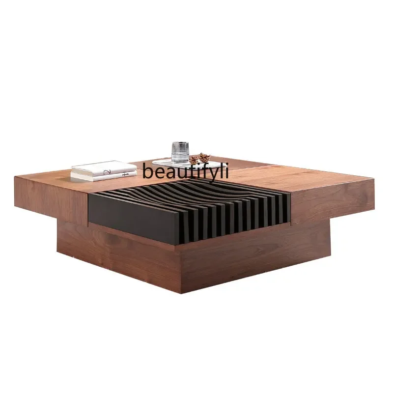 

Italian Black Walnut Creative Coffee Table Modern Minimalist Living Room Storage Square Designer Coffee Table Combination