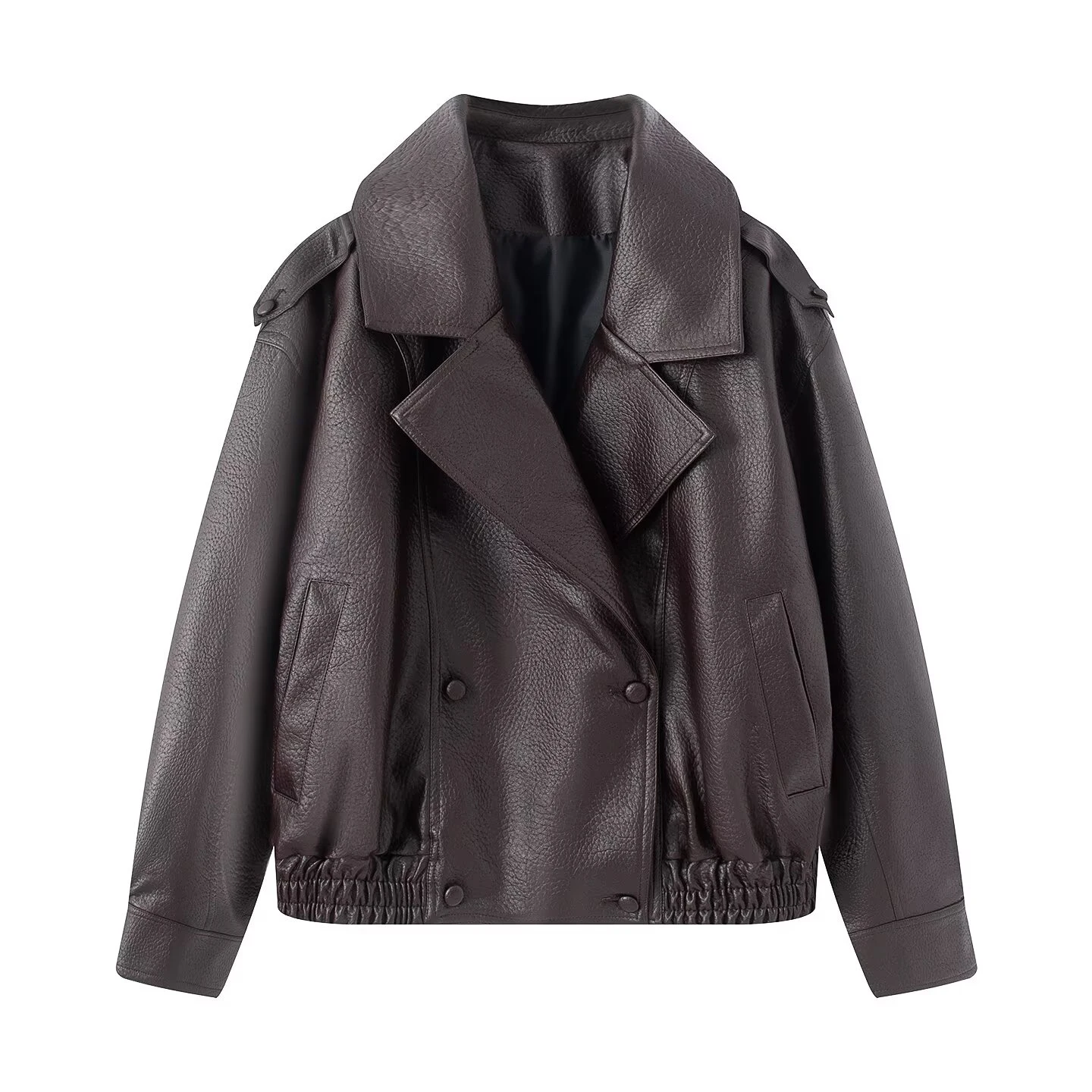 Jaqueta de Couro Imitação com Padrão de Lichia, Estilo Novo de Primavera para Mulheres, Moda Europeia e Americana, Versátil e Solta