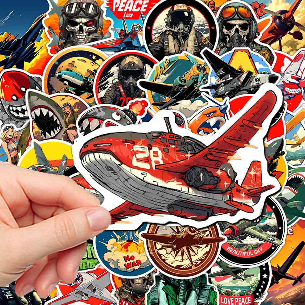 

10/30/50pcs Cool Funny Airplane Fighter Pilot Stickers Cartoon Decal DIY Skateboard Guitar Scrapbook Waterproof Graffiti Sticker