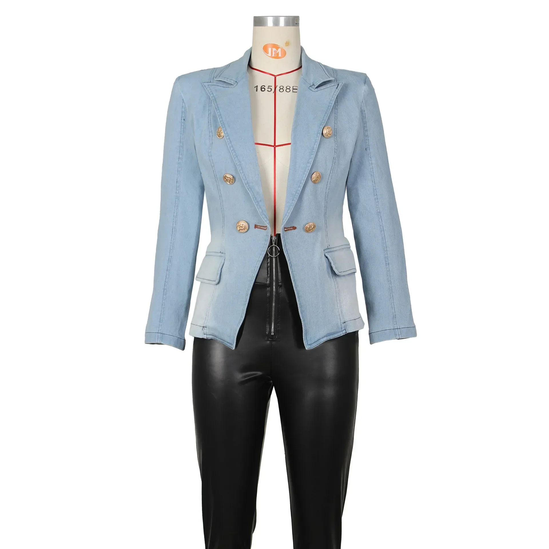 Giacca da donna Slim doppiopetto con bottoni in Denim cappotto Slim manica lunga autunno giacca moda strappata Blazer