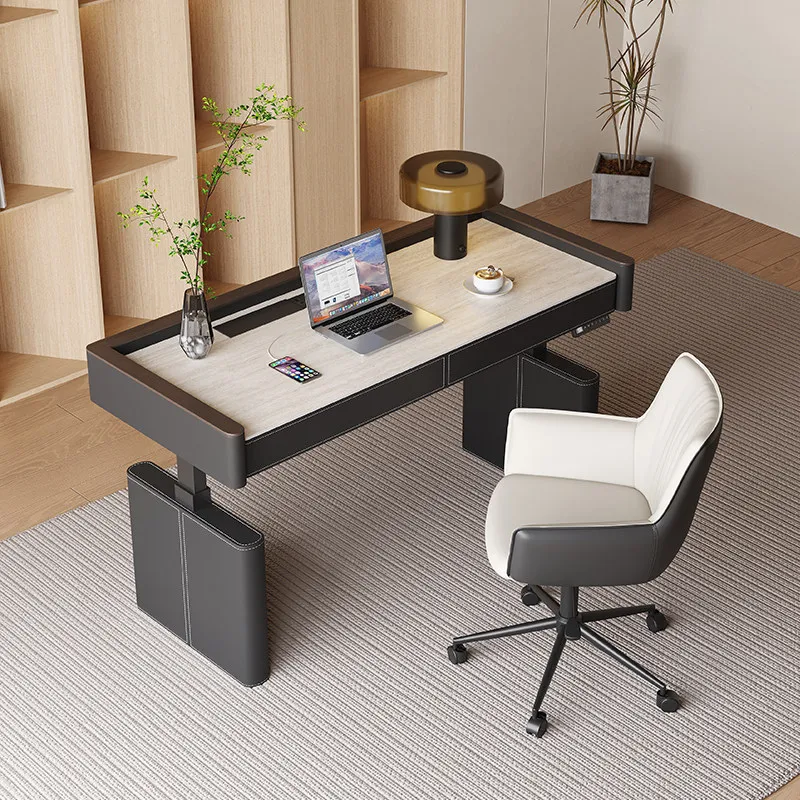 Saddle leather electric lifting table home study intelligent lifting desk desk computer desk