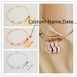 Personalized Heart Charm Bracelet for Women Customized Engraved Adjustable Bangles Stainless Steel Family Jewelry Gift
