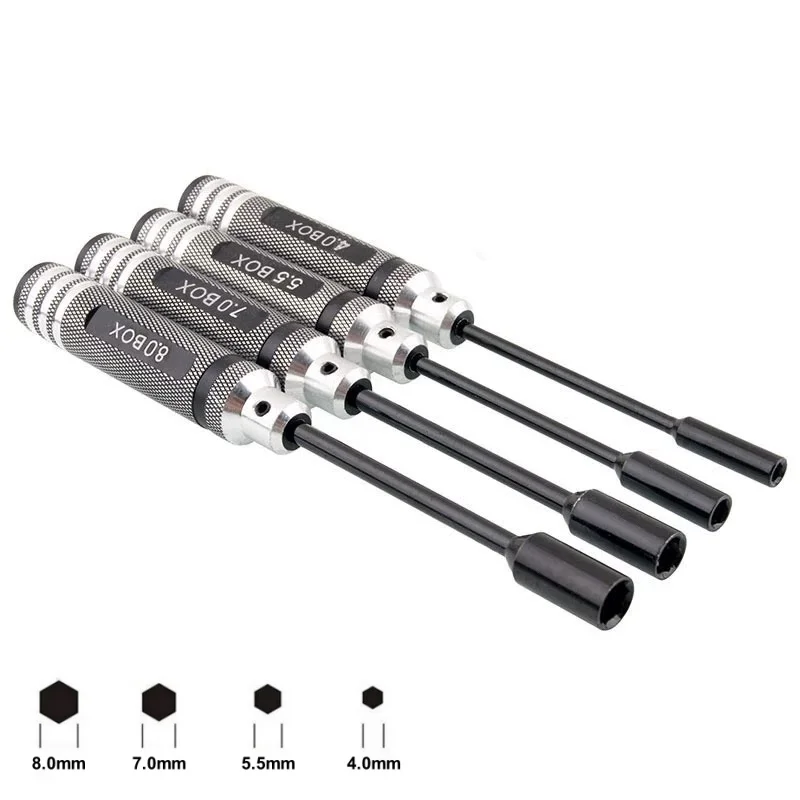 

RC Tools Hex Screw Driver Set 4Pcs 4.0mm 5.5mm 7.0mm 8.0mm Hexagon Nut Socket Wrench For FPV Drone Cars Boat Repair Tools