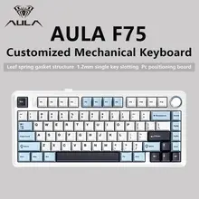 AULA-F75 Teclado mecânico sem fio Gaming, Bluetooth, Com fio, RGB personalizado, 75% Layout Profile, Estrutura Junta, 2.4G