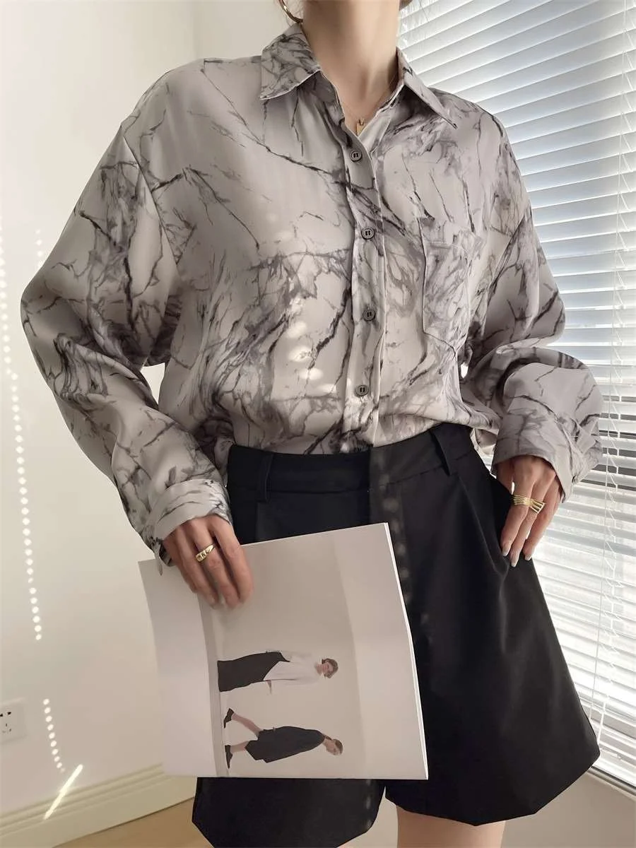 

Женская рубашка в стиле ретро Mengzi Xigang, летняя повседневная, из тонкого полиэстера, с длинным рукавом, отложным воротником, устойчивая к деформации