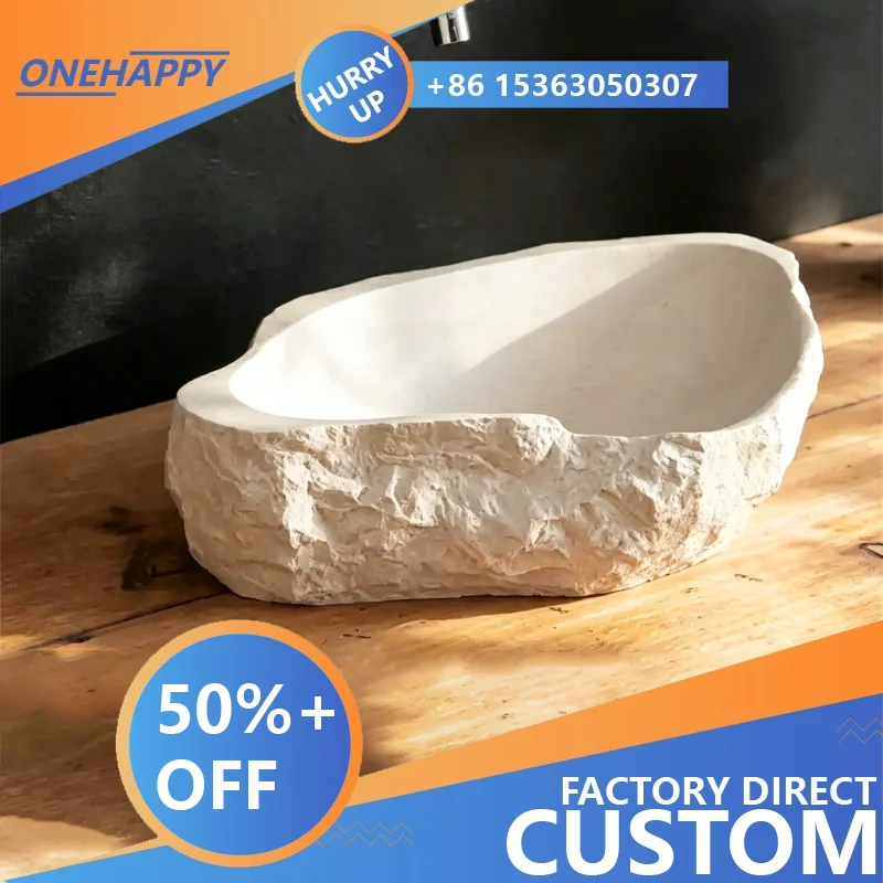 Any Size Custom Rustic Farmhouse Natural Marble Vessel Sink Raw Rough Edge Handcrafted Multi Stone Choice Home Bathroom Fixtures