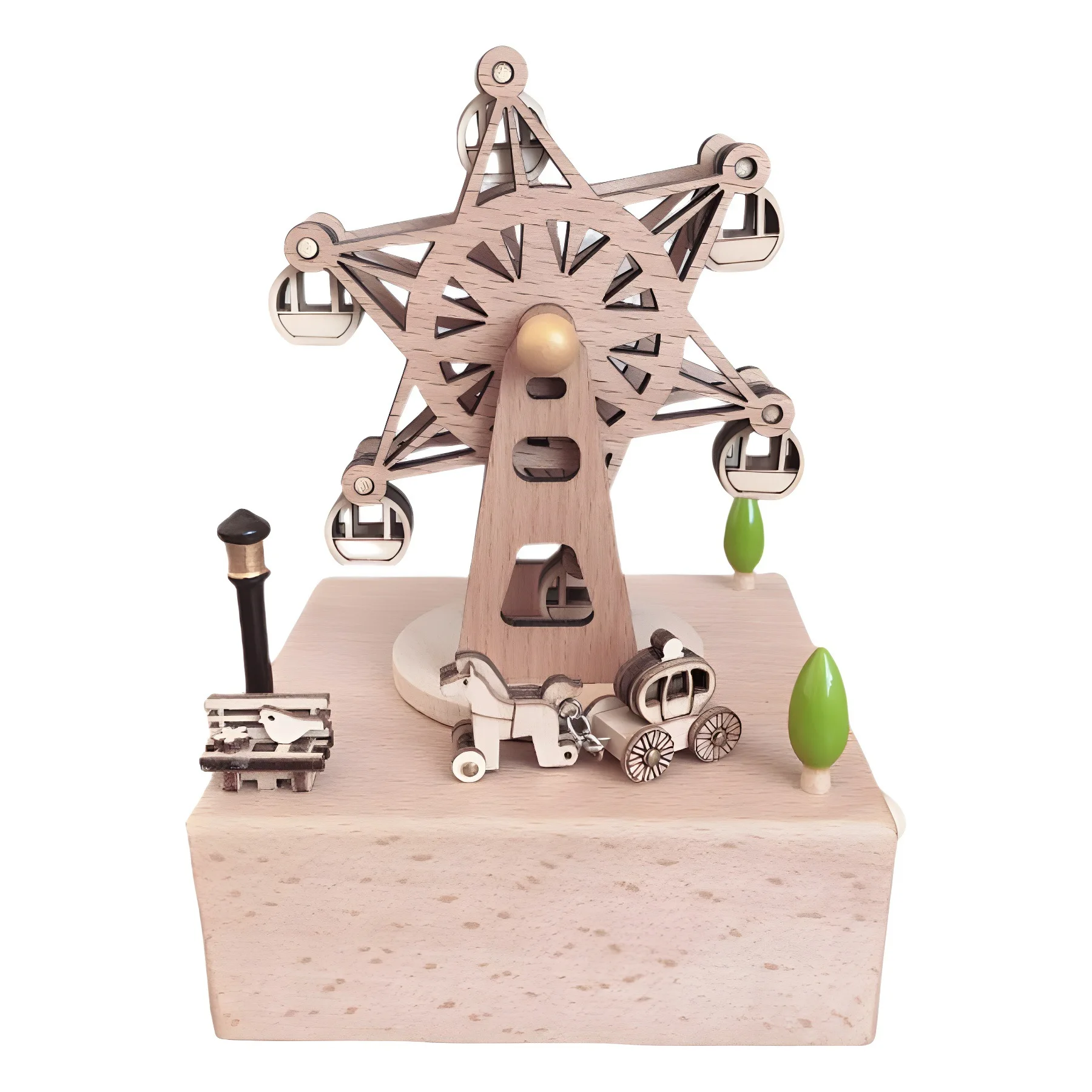 Ferris Wheel Carriage Music Box, Handcrafted Wooden Rotatable Music Box Ornament, Office Desk Decoration, Festival Birthday Gift