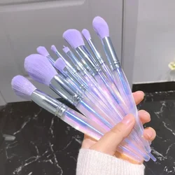 10pcs Professional Purple Makeup Brushes with Storage Bag Eyeshadow Powder Foundation Blush Sculpting Highlighter Eyebrow Brush