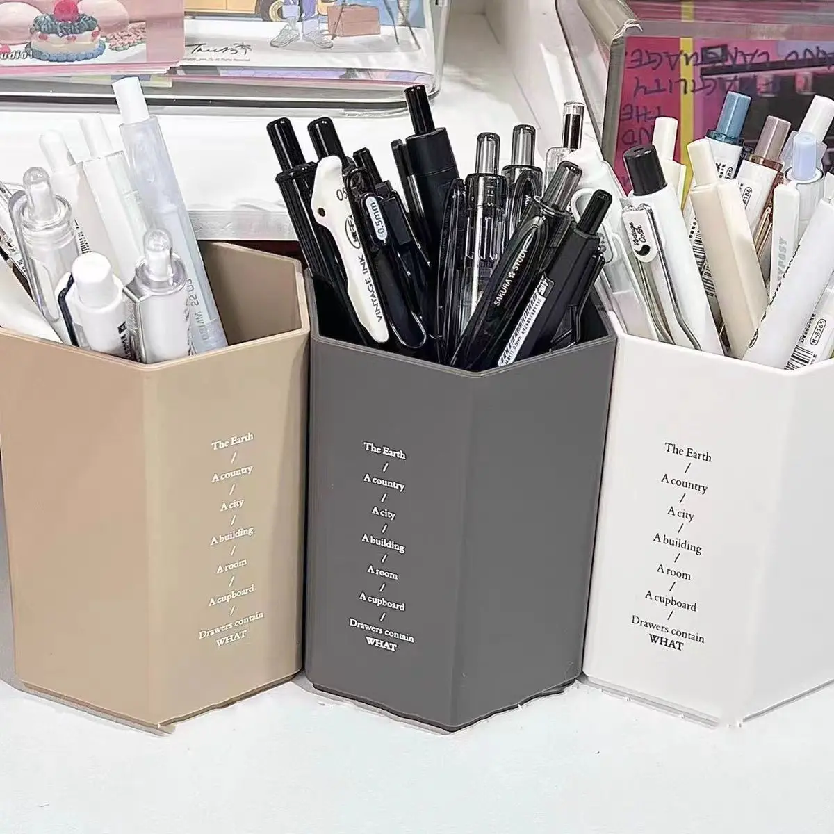 Solid Hexagon Shaped Pen Holder Simple Desktop Organizer for School Office Pencil Stationery Storage Box Container Gift