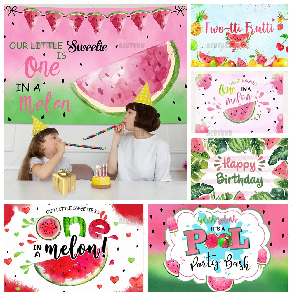 

Summer Watermelon Fruit Photography Background Girls Baby Shower Banner Custom Decoration First Birthday Party Poster Photo Prop