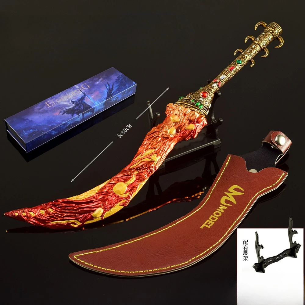 Gebogen Zwaard van Magma Ring Game Perifere 30 cm Eldened Alle Metalen Samurai Craft Accessorie Ornament Collectie Geschenkdoos voor Jongen