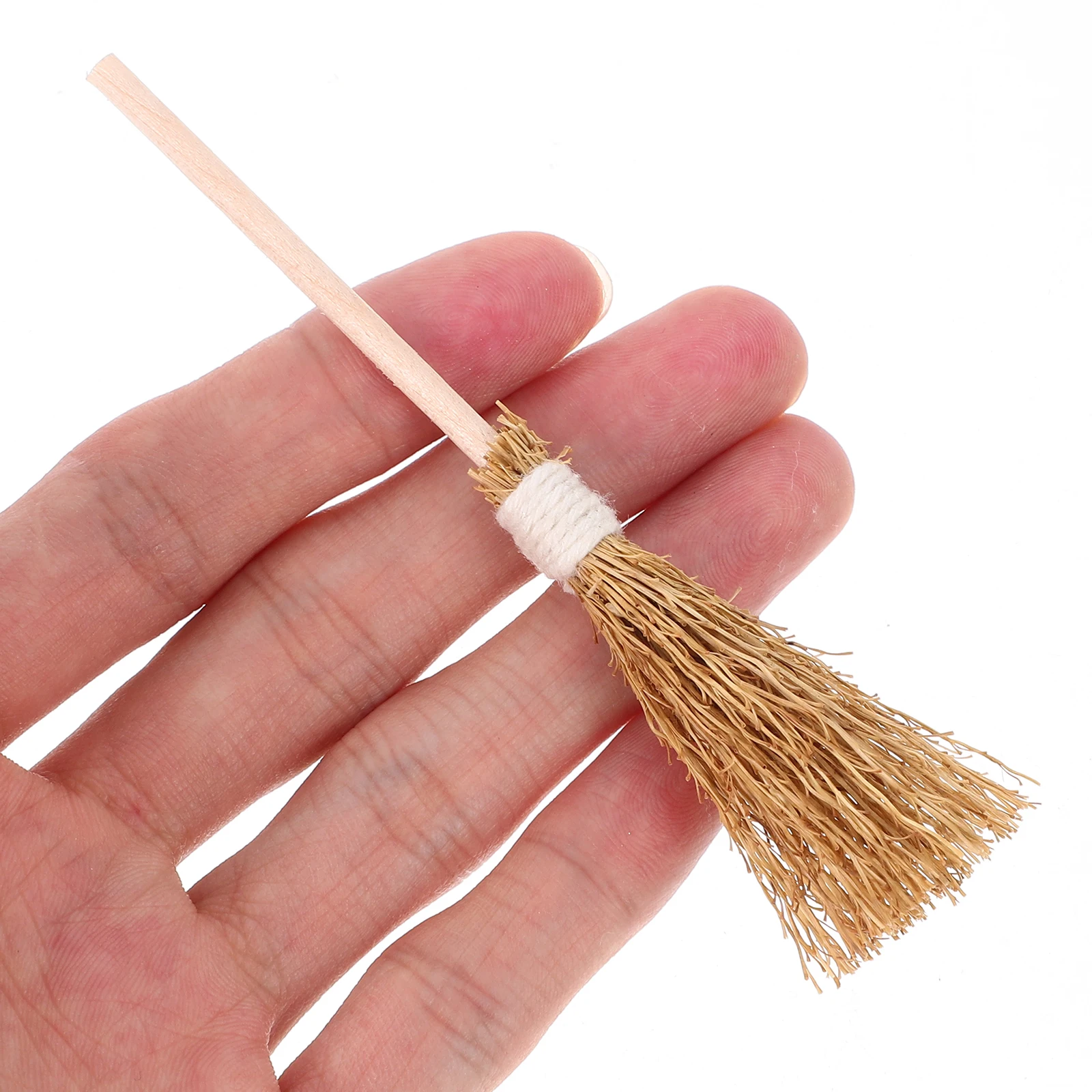 

6pcs Miniature Witch Broom Prop Halloween Wooden Mini House Decoration Accessories Craft Scene Layout Pretend Play Photo