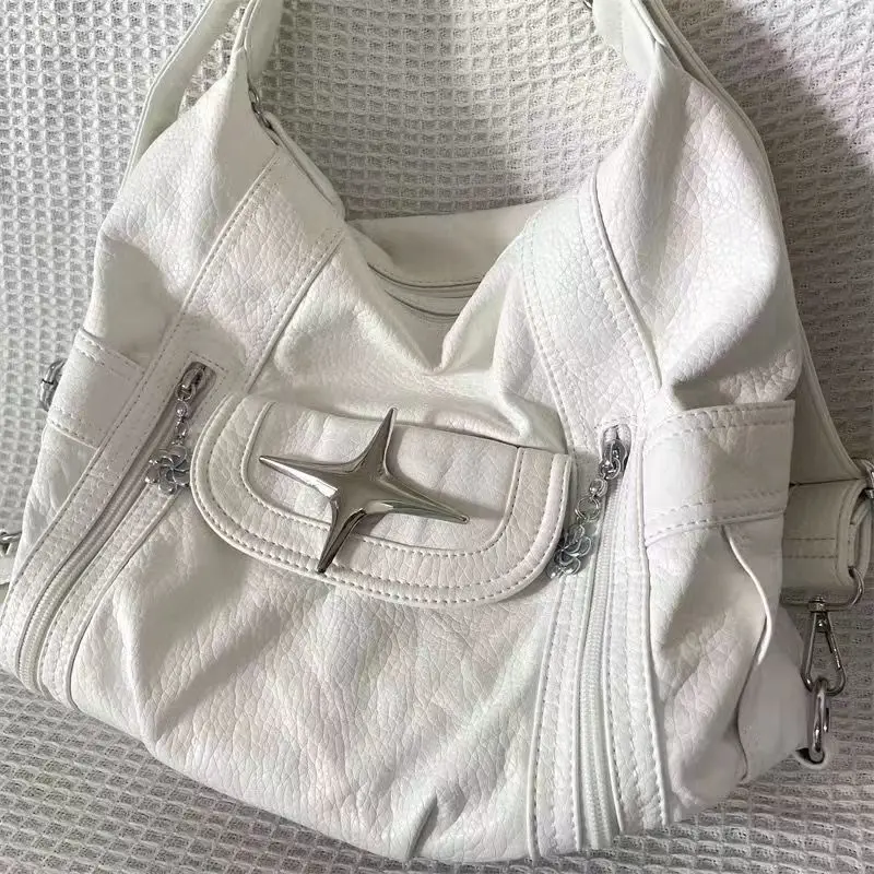 Y2K Vintage Korean Cross White Handbag Armpit Hobo Bag Star Handbags Shoulder Crossbody Purse Tote Bagutte Messenger Bags Women