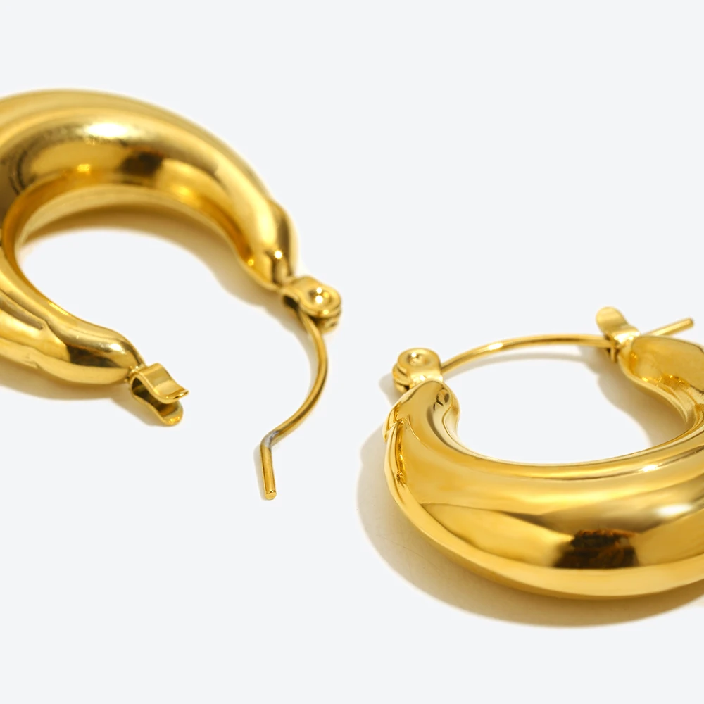 Hollow Two Thick U-shaped Hoop Earrings Waterproof Silver Color 316L Stainless Steel Women\'s Earrings 18K Gold Plated Jewelry