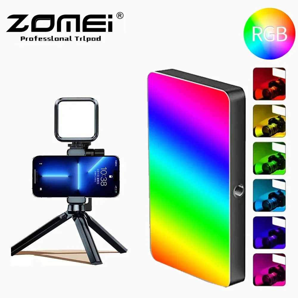 ZOMEI RGB LED Video Panel Light 7 inch Pocket Fill Light Dimmable CRI95 2500-9000K Rechargeable Photography for Live Streaming